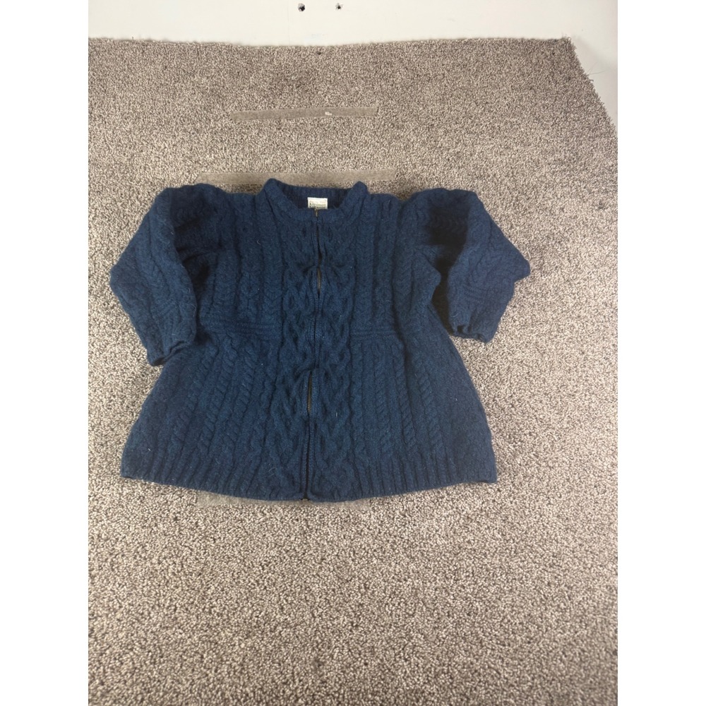 Kilronan Knitwear Merino Wool Cable Knit Zip Cardigan Navy Blue Ireland  L